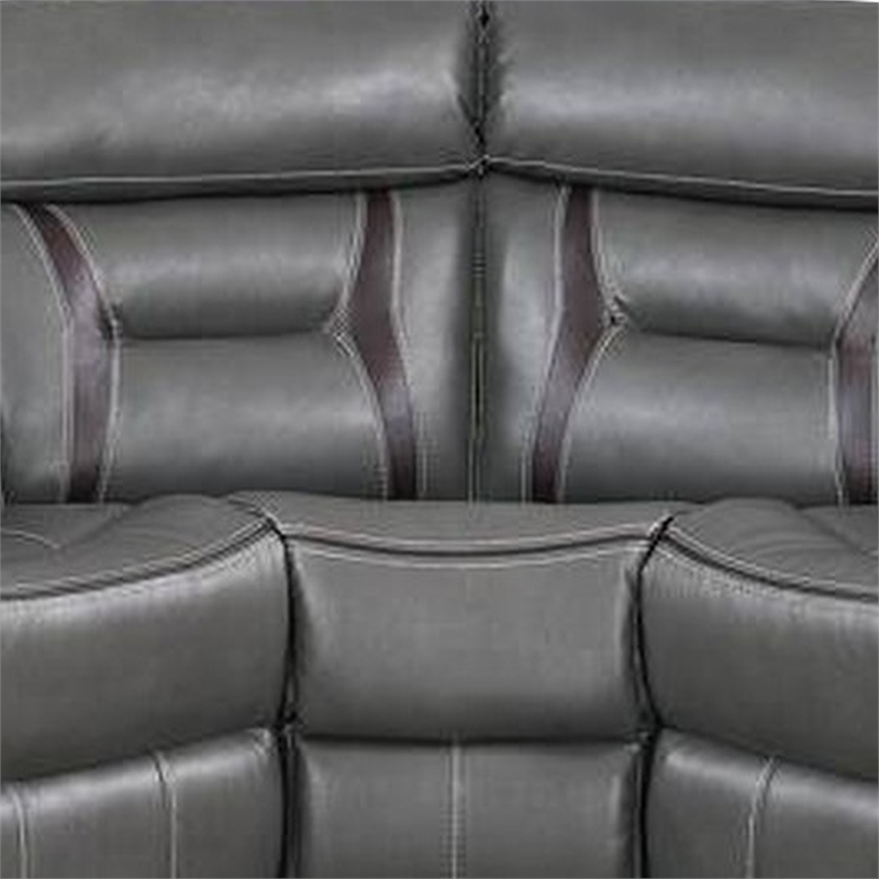 Benjara Lof Power Reclining Sectional Sofa Set- USB Port- Gray Gel Faux Leather