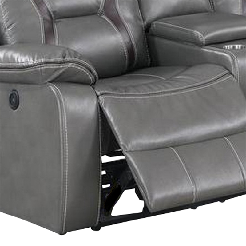 Benjara Lof Power Reclining Sectional Sofa Set- USB Port- Gray Gel Faux Leather