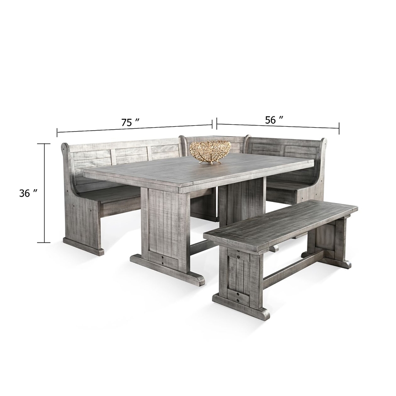 Benjara Zeka 4pc Breakfast Nook Dining with Storage Bench Set-Gray Mahogany Wood