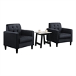 Benjara Oz Living Room Set with 2 Velvet Armchairs- Wood Accent End Table- Black