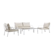 Benjara 3 Piece Outdoor Sofa Set with Table- Beige and White