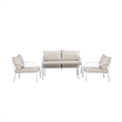 Benjara 3 Piece Outdoor Sofa Set with Table- Beige and White