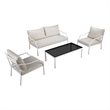 Benjara 3 Piece Outdoor Sofa Set with Table- Beige and White