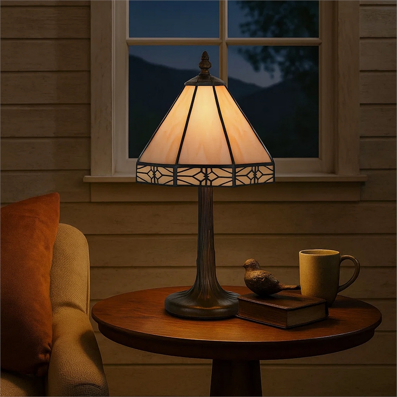 Benjara Tree Like Metal Body Table lamp with Conl Shade-Beige/Bronze