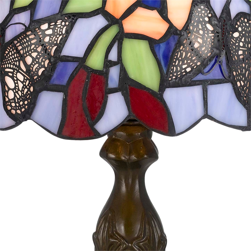 Benjara Metal Body Table Lamp with Butterfly Design Shade- Multicolor