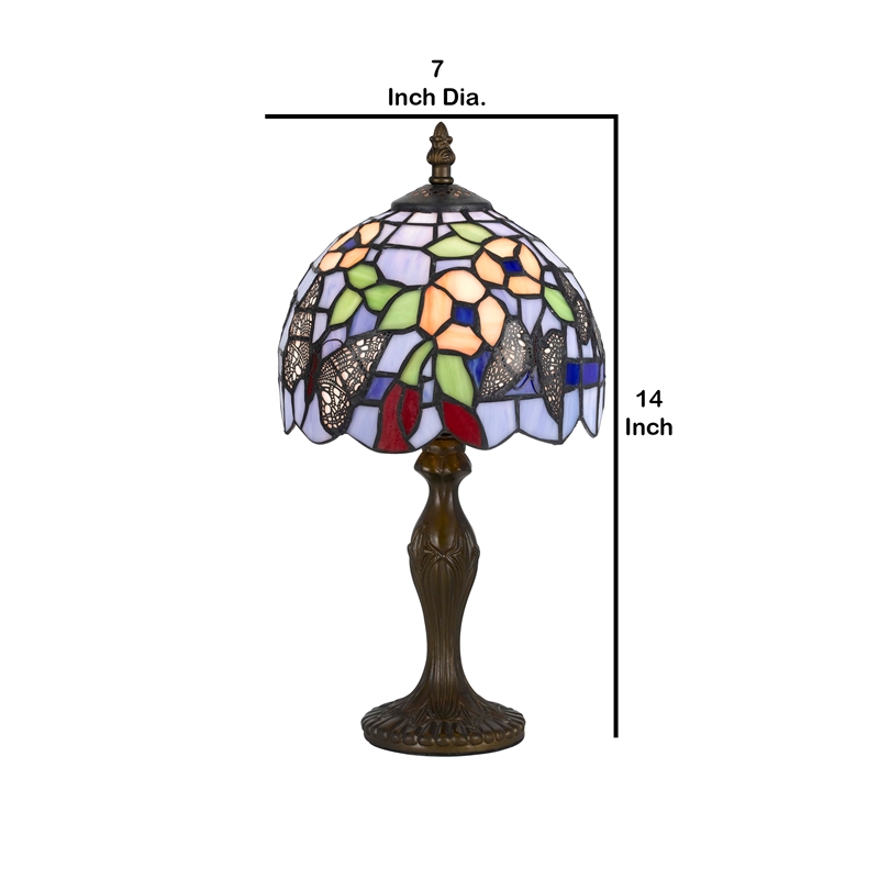 Benjara Metal Body Table Lamp with Butterfly Design Shade- Multicolor