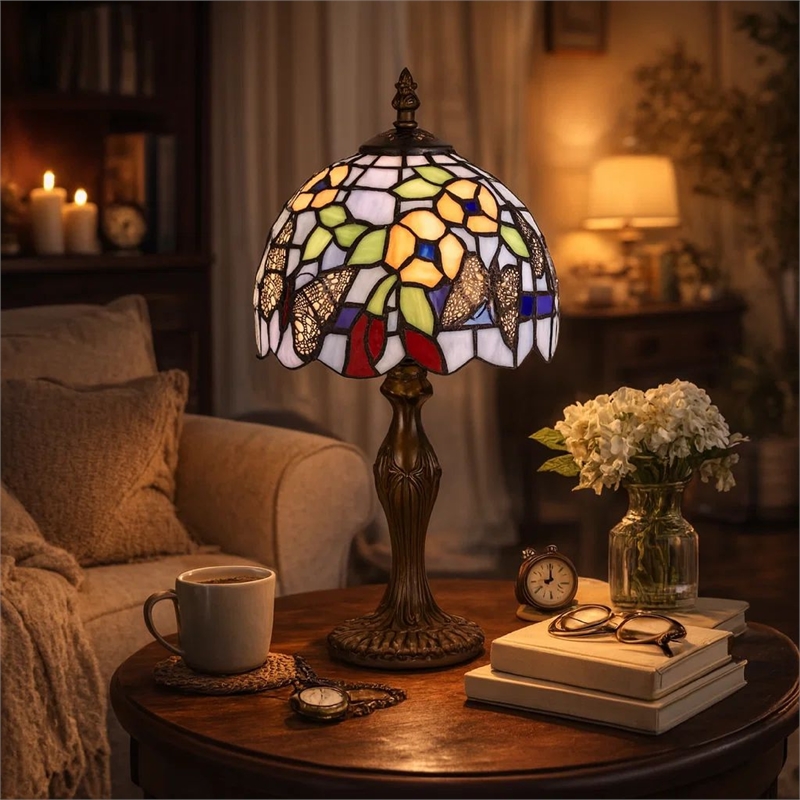 Benjara Metal Body Table Lamp with Butterfly Design Shade- Multicolor