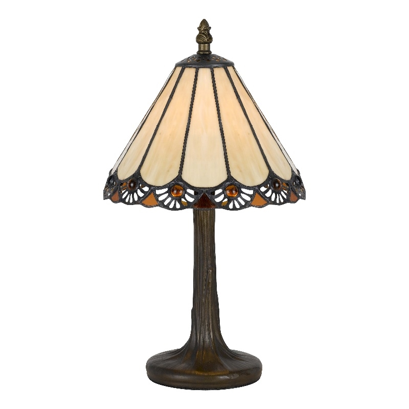 Benjara Tree Like Metal Body Table lamp with Conl Shade-Bronze/Beige