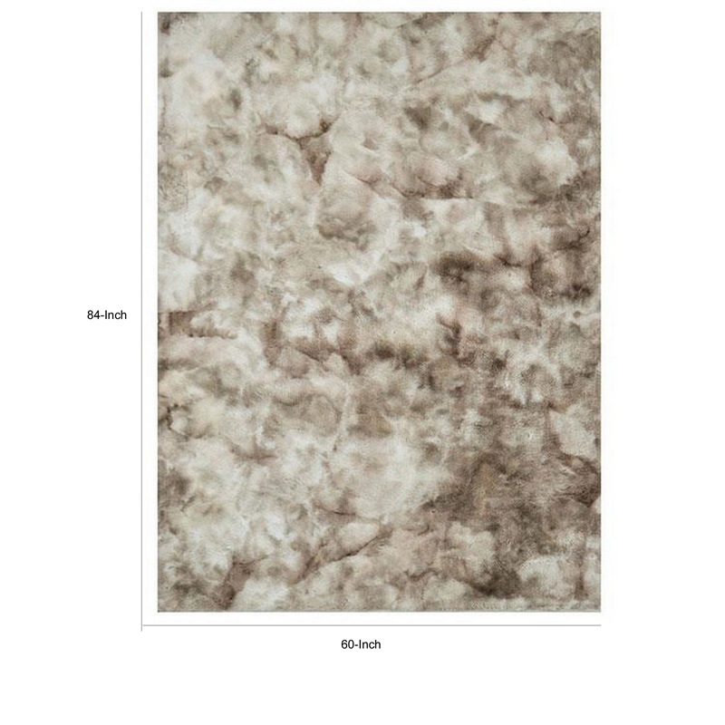 Benjara 5 x 7 Area Rug-Non Slip Canvas Backing - Tie Dye Polyester in Beige