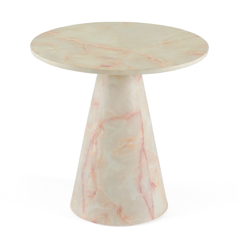 Benjara Cid Pany End Table- Modern Off White Faux Marble- Round 24