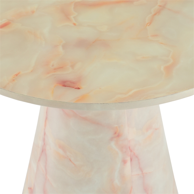 Benjara Cid Pany End Table- Modern Off White Faux Marble- Round 24