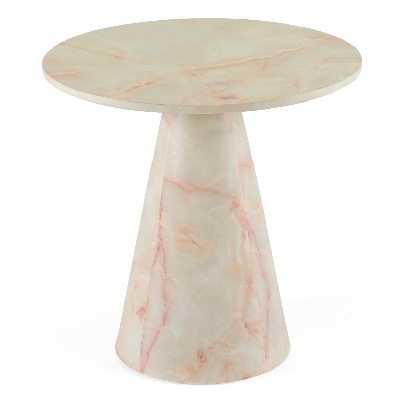Benjara Cid Pany End Table- Modern Off White Faux Marble- Round 24