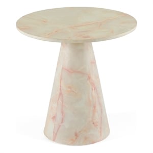 Benjara Cid Pany End Table- Modern Off White Faux Marble- Round 24&quot Top