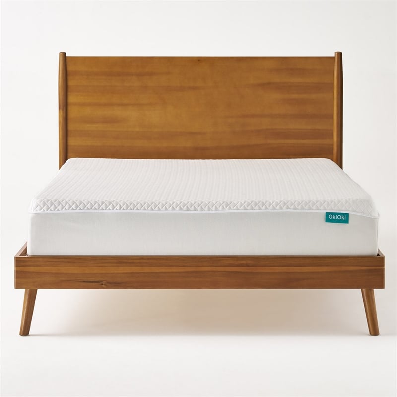 Benjara Full Size Bed with Panel Headboard- Natural Brown Acacia Wood