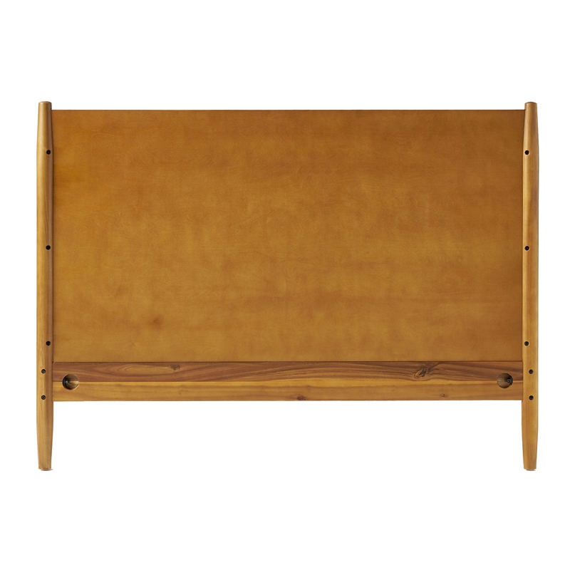 Benjara Twin Size Bed with Panel Headboard- Natural Brown Acacia Wood