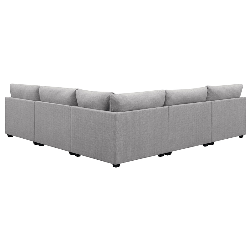 Benjara Cambia 5 Piece Modular L Shaped Sectional Sofa- Gray- 10 Pillows
