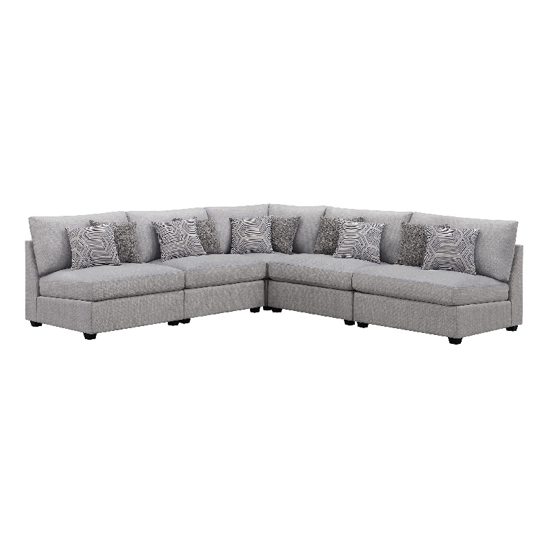 Benjara Cambia 5 Piece Modular L Shaped Sectional Sofa- Gray- 10 Pillows