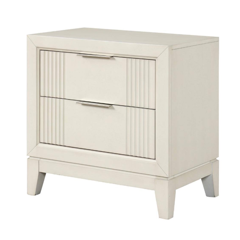 Toi 5pc Queen Bedroom Set w 2 Nightstands- Fluted LED- White Upholstery