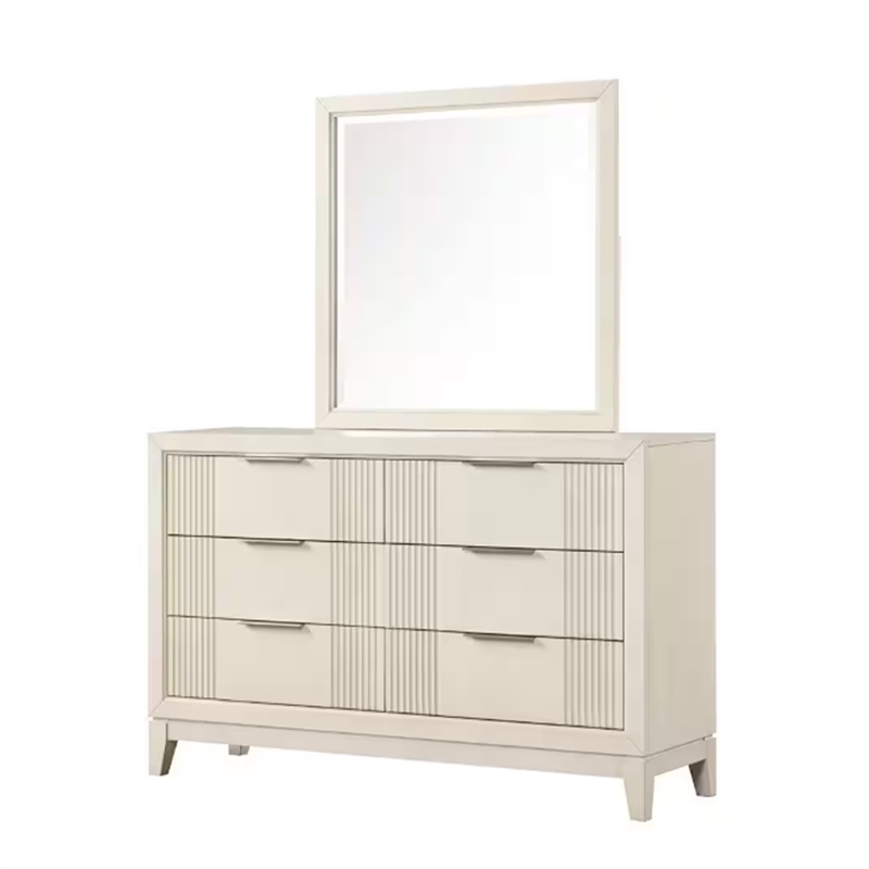 Toi 5pc Queen Bedroom Set w 2 Nightstands- Fluted LED- White Upholstery