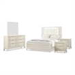 Toi 5pc Queen Bedroom Set w 2 Nightstands- Fluted LED- White Upholstery