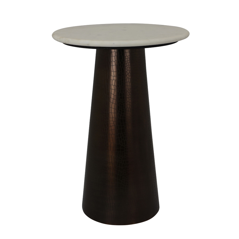 Plant Stand Accent Table- Bronze Metal- White Marble Top- 23 Inch