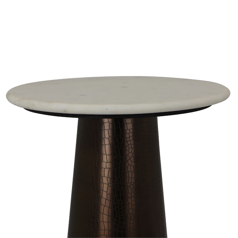 Plant Stand Accent Table- Bronze Metal- White Marble Top- 23 Inch