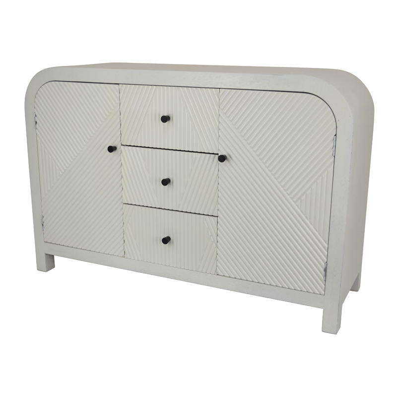 Jack Credenza Sideboard- White Wood- 2 Cabinets and 3 Drawers- 47 Inch