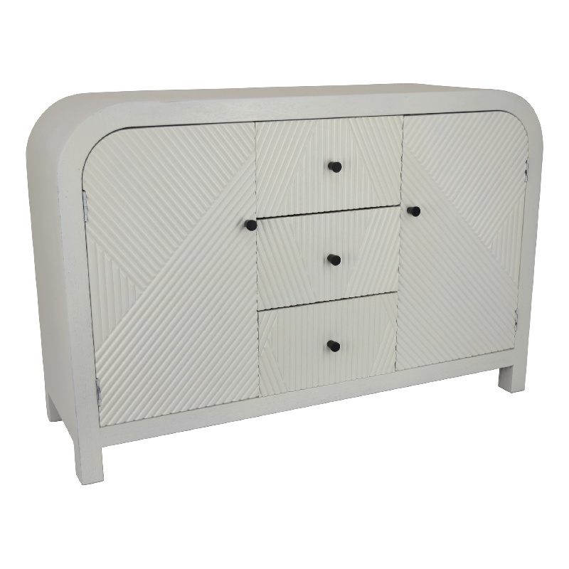 Jack Credenza Sideboard- White Wood- 2 Cabinets and 3 Drawers- 47 Inch