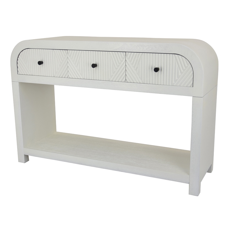Jack Console Table- White Wood- 3 Drawers and Bottom Shelf- 47 Inch