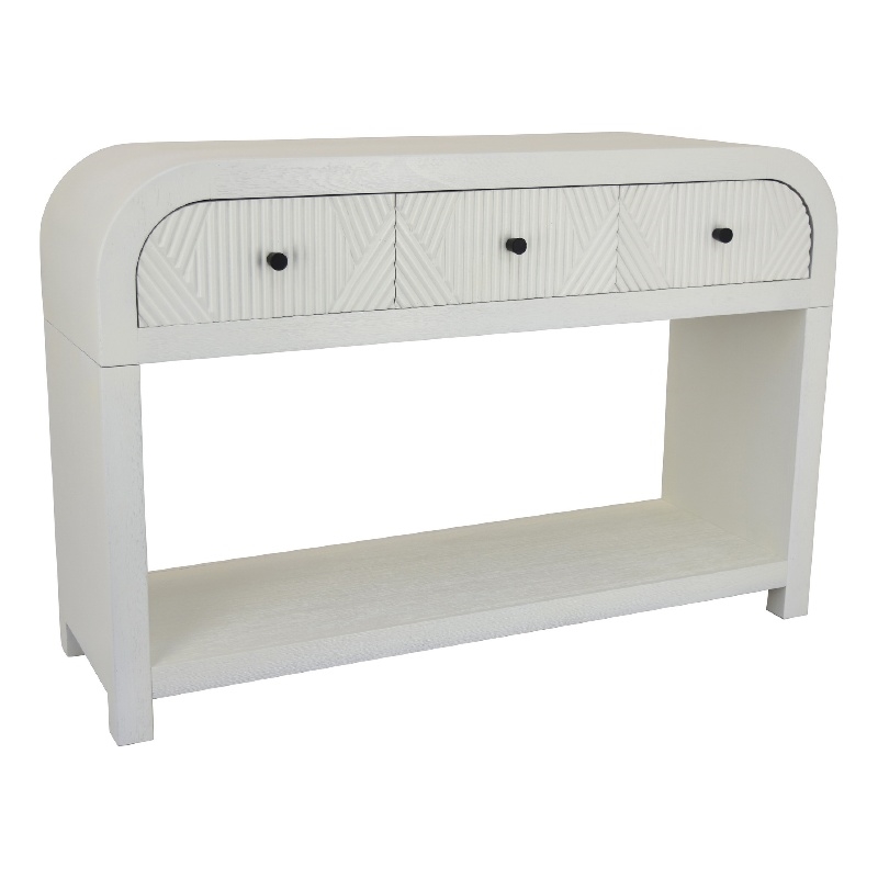 Jack Console Table- White Wood- 3 Drawers and Bottom Shelf- 47 Inch
