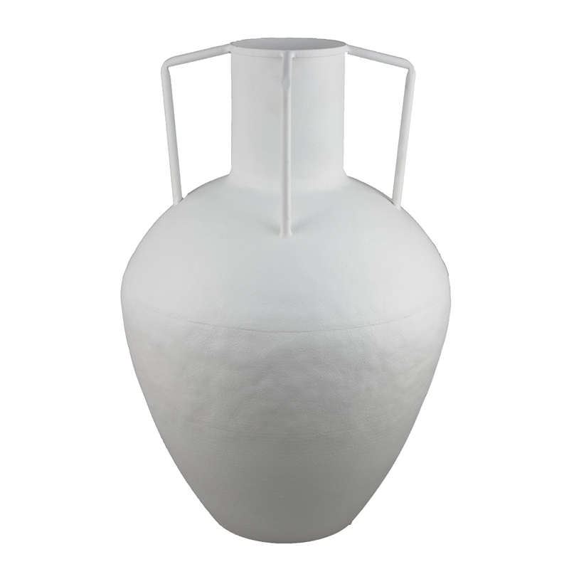 Textured Amphora Style Vase- White Metal with Dual Handles- 19 Inch