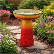 19 Inch Bird Bath- Multicolor Ceramic- Strawberry Pedestal Garden Bowl