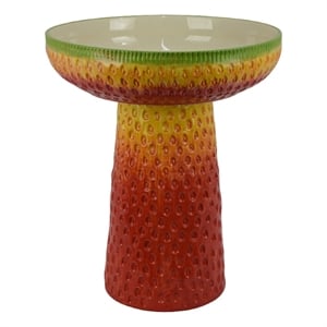 19 Inch Bird Bath- Multicolor Ceramic- Strawberry Pedestal Garden Bowl