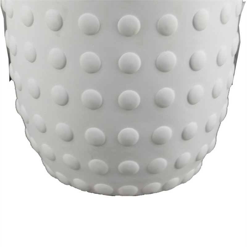 Planter Set of 3- White Resin- Smooth Round Dotted Texture- 15 12 10 Inch