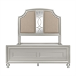 Felix Queen Size Bed- Gray Upholstered Mirrored Silver Panel Headboard