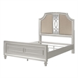 Felix Queen Size Bed- Gray Upholstered Mirrored Silver Panel Headboard
