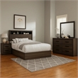 Kalie 4pc Queen Bedroom Set with Bookcase Headboard- Storage- Gray Wood