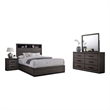 Kalie 4pc Queen Bedroom Set with Bookcase Headboard- Storage- Gray Wood