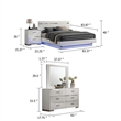 Pero 4pc Queen Bedroom Set with LED- Chrome and White- Dresser Mirror