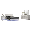 Pero 4pc Queen Bedroom Set with LED- Chrome and White- Dresser Mirror