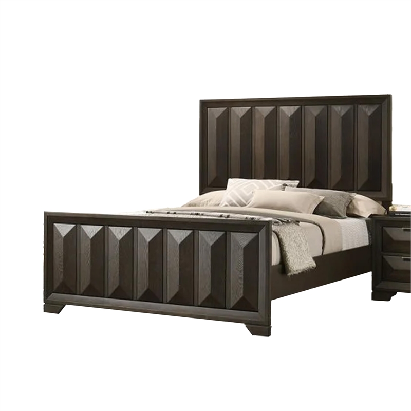 Fema 5pc Queen Bedroom Set- Vertical Faceted Panel- 2 Nightstands- Brown