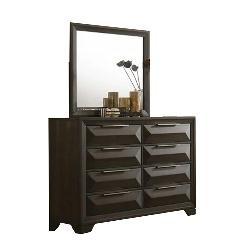 Fema 5pc Queen Bedroom Set- Vertical Faceted Panel- 2 Nightstands- Brown