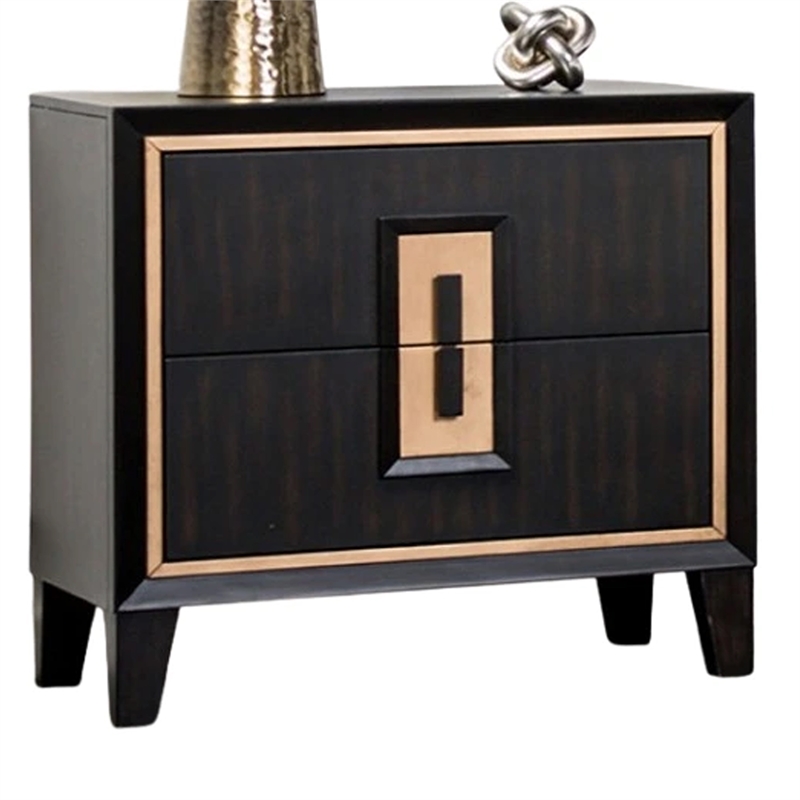 Yada 4pc Queen Bedroom Set w Dresser Mirror- Espresso Brown with Gold Trim