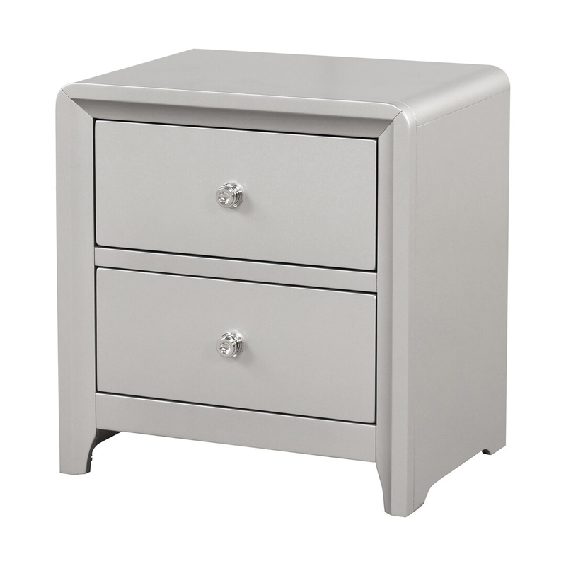 Broy 5pc Queen Bedroom Set- LED Bookcase Headboard- 2 Nightstands- Silver