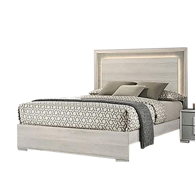 Nomi 4pc Queen Bedroom Set w LED Headboard- Stone Gray Drawers