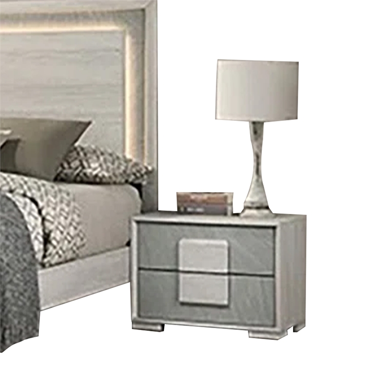 Nomi 4pc Queen Bedroom Set w LED Headboard- Stone Gray Drawers