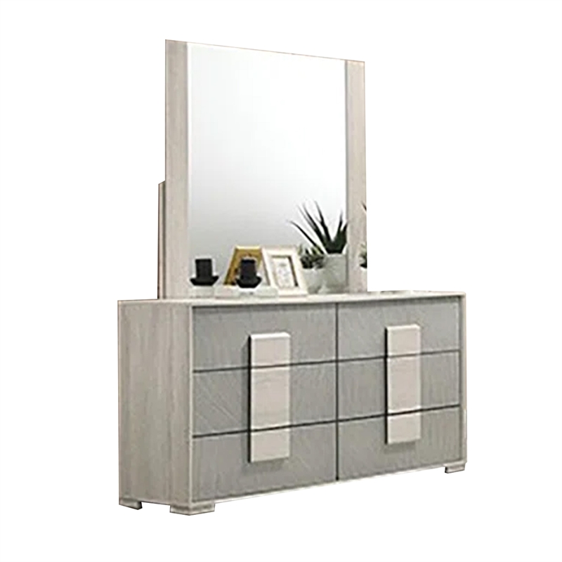 Nomi 4pc Queen Bedroom Set w LED Headboard- Stone Gray Drawers