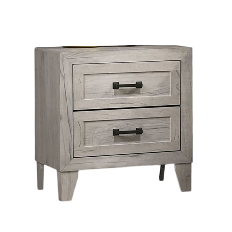 Miot 4pc Queen Bedroom Set- Headboard Shelves w Light- Whitewash