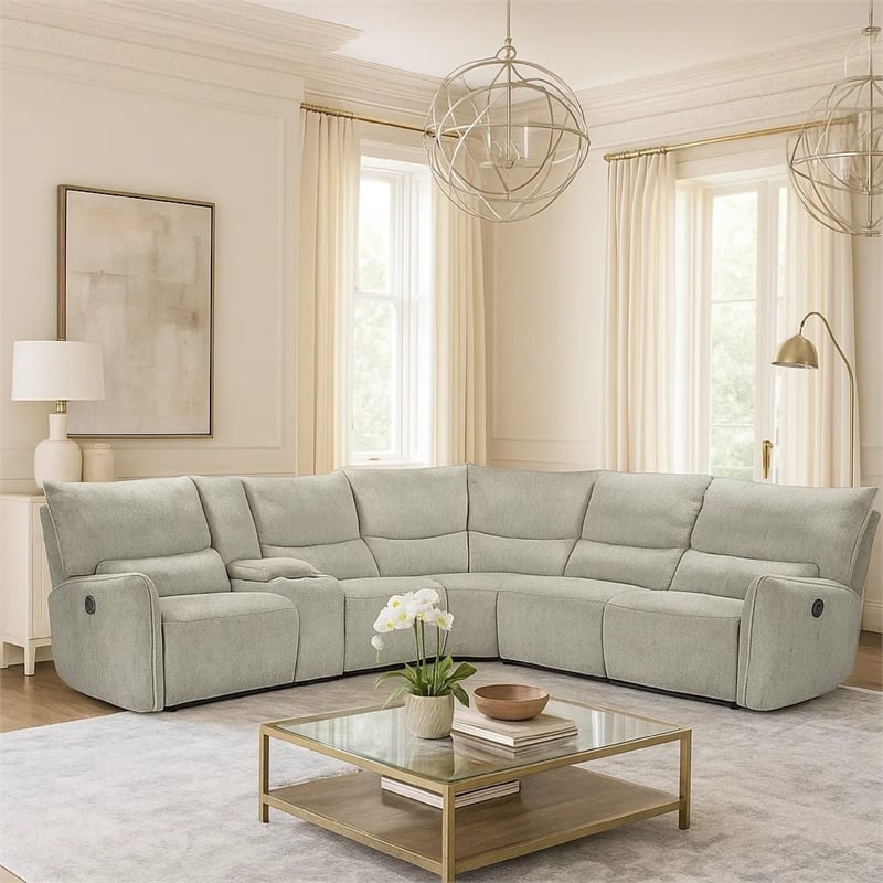 Rey 3pc Manual Reclining Sectional Sofa with Console- Latte Gray