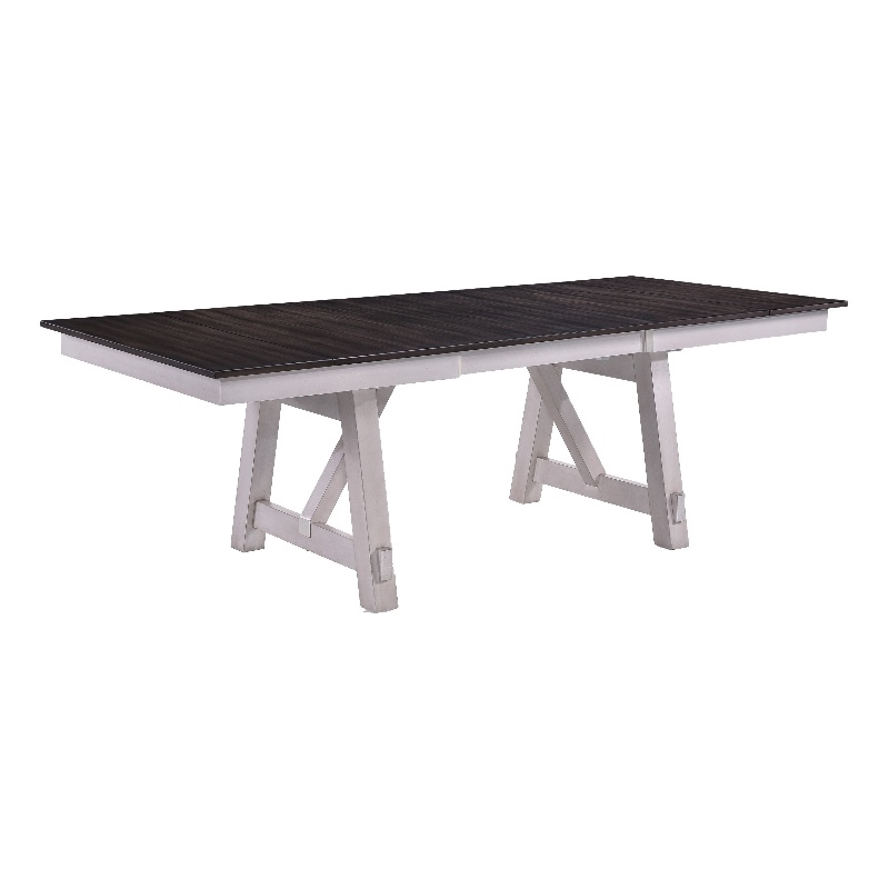 Mez Extendable Dining Table w 2 Leaves- 66-95 Inch Brown Wood Top- White